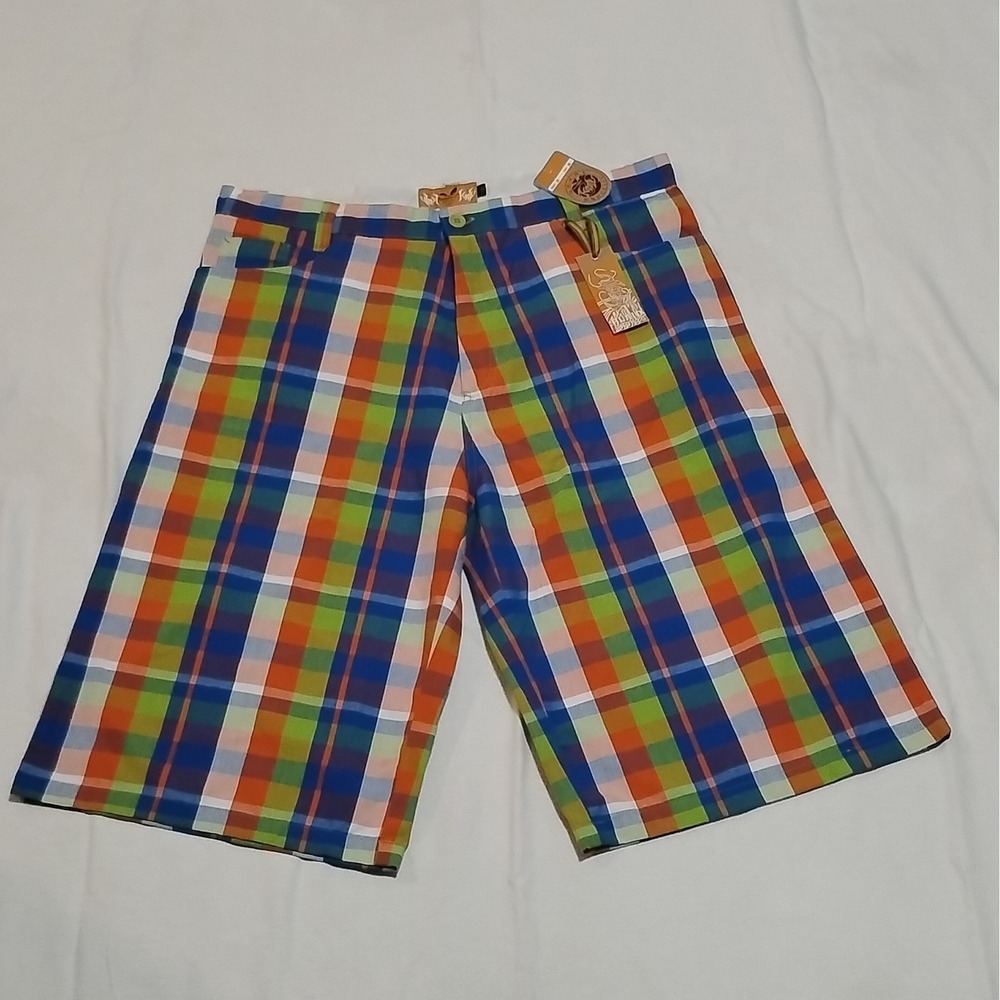 NWT Raw 7 Plaid Shorts Mens 38 Multicolor Madras Check Summer Beach Streetwear